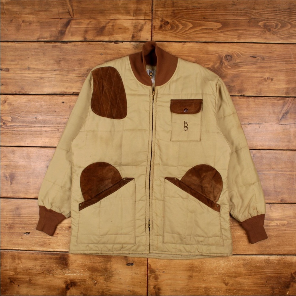 Vintage Bob Allen Workwear Jacket XL 80s Hunting USA Made Beige / Brown Quilted